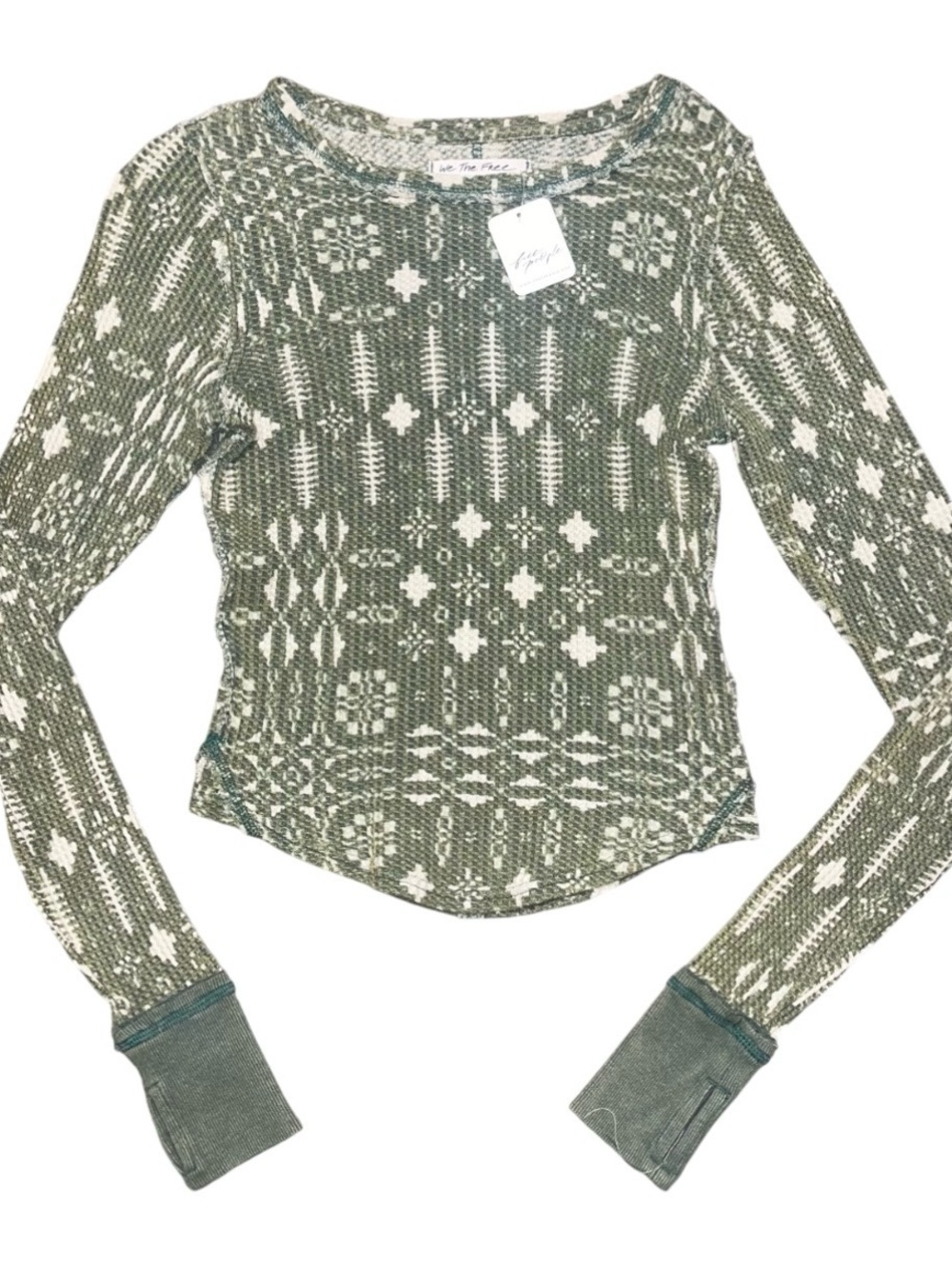 We The Free People Green Thermal Long Sleeve Thumb XS Ladies NWT Top